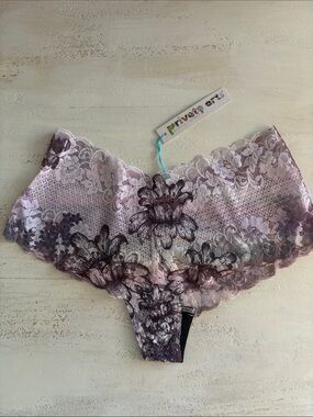 Privacy Arts Lavender Floral Lace Cheeky Panty with Dark Floral Accents